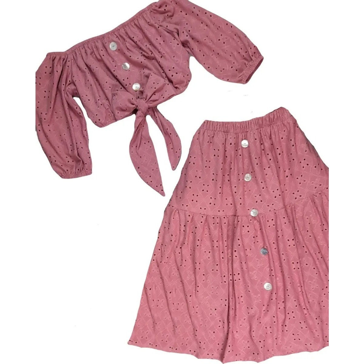 Bow Front Peasant Blouse & Skirt Set